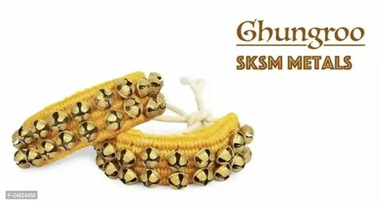 2 Line Yellow Pad Brass Ghungroo For Kathak Dance | Women Ankle Bells For Classical Dance | Ghunghroo | Ghunghru | Ghungur | Ghungura | Chilanka | Salangai | Gejje-thumb0