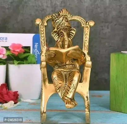 Lord Shiva Metal Lord Ganesha Reading Ramayana Statue Sitting On Chair Idol Sculpture-thumb0