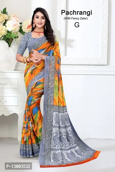 Stylish Chiffon Orange Printed Saree with Blouse piece For Women