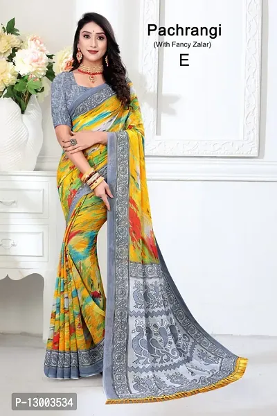 Stylish Chiffon Yellow Printed Saree with Blouse piece For Women