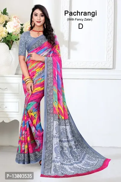 Stylish Chiffon Pink Printed Saree with Blouse piece For Women