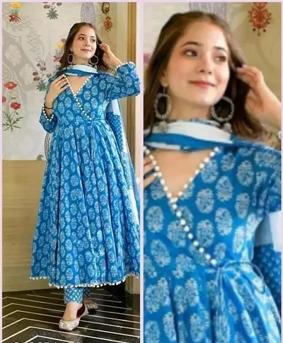 Buy Stunning Rayon Printed Kurta with Pant And Dupatta Set For