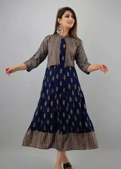 Stylish Rayon Printed Anarkali Gown