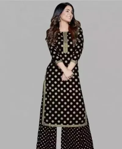 TREDIFIC Women Latest Gold Printed Festive Kurta with Palazzo for Women and Girl