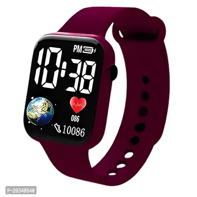 Digital Watch For Boys And Girls Silicone Detachable Strap Waterproof Watch Maroon 18 Cm Long Pushed Button Strap Led Watch For 8 12 Years Kids Digital Watch Under 200 Kids Fashionable Digital Watch-thumb0