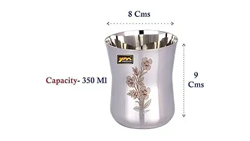 Stainless Steel Glasses, set of 6, Heavy weight, Laser printed Flower design, 300 ml-thumb3