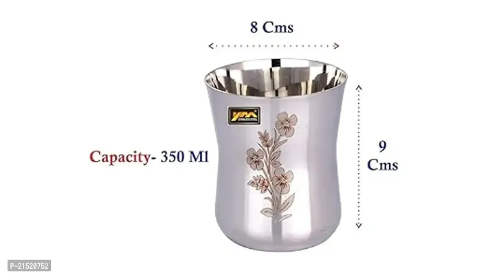 Stainless Steel Glasses, set of 6, Heavy weight, Laser printed Flower design, 300 ml-thumb4