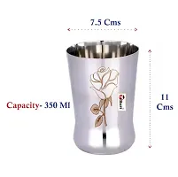 Stainless Steel Glasses, set of 6, Heavy weight, Laser printed Flower design, 300 ml-thumb1