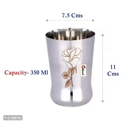 Stainless Steel Glasses, set of 6, Heavy weight, Laser printed Flower design, 300 ml-thumb2