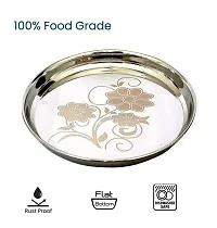 Stainless Steel Heavy Gauge Khumcha/Khomcha/Kumcha/Lunch and Dinner Plates/Thali with Mirror Finish and Beautiful Laser Design, Curved deep Wall Design 29 cm Dia - Set of 6 pc-thumb1