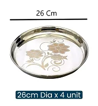Stainless Steel Heavy Gauge Khumcha/Khomcha/Kumcha/Lunch and Dinner Plates/Thali with Mirror Finish and Beautiful Laser Design, Curved deep Wall Design 29 cm Dia - Set of 6 pc-thumb2