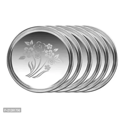 Stainless Steel Thali Set of 6 - Plate for Lunch/Dinner Light Weight Diameter (26 cm) Food Grade Quality Round Plates Mirror Finish-thumb0