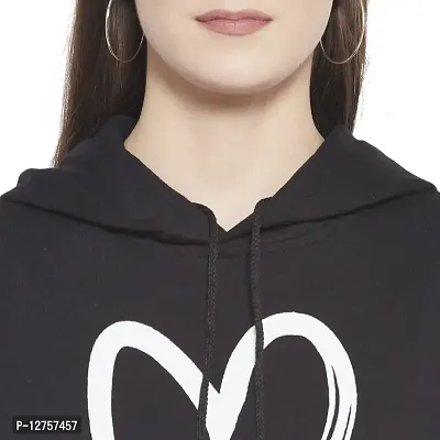 Popster Black Printed Fleece Hoody Regular Fit Long Sleeve Womens Sweatshirt(POP0118491-M)-thumb5