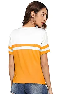 Popster Block Cotton Round Neck Regular Fit Half Sleeve Womens T-Shirt (S) Mustard-thumb2