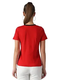 Popster Red & Black Color Block Cotton Round Neck Regular Fit Half Sleeve Womens T-Shirt-thumb2