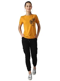 Popster Mustard Solid Cotton Round Neck Regular Fit Half Sleeve Womens T-Shirt(POP0222289-M)-thumb4