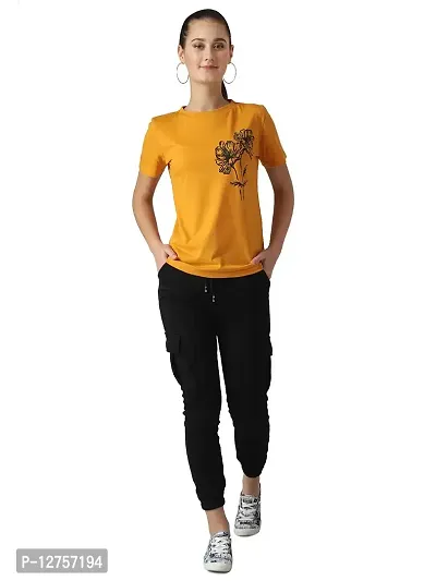 Popster Mustard Solid Cotton Round Neck Regular Fit Half Sleeve Womens T-Shirt(POP0222289-M)-thumb5