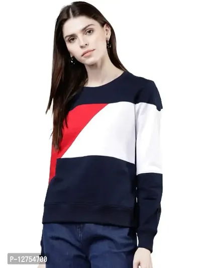 Popster Multi Color Blocked Cotton Round Neck Regular Fit Long Sleeve Womens Sweatshirt-thumb0