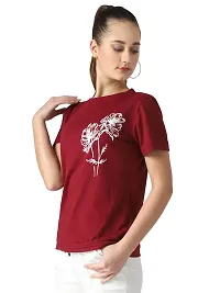 Popster Maroon Solid Cotton Round Neck Regular Fit Half Sleeve Womens T-Shirt (S)-thumb1