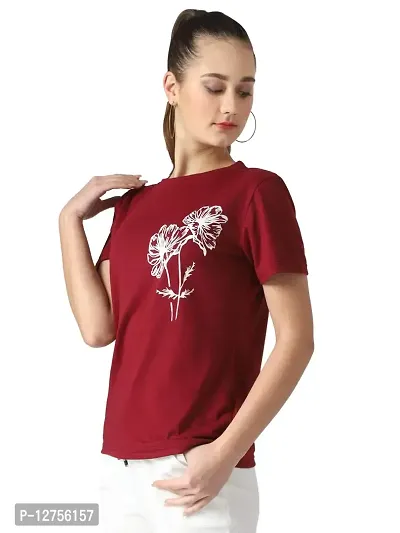 Popster Maroon Solid Cotton Round Neck Regular Fit Half Sleeve Womens T-Shirt (S)-thumb2