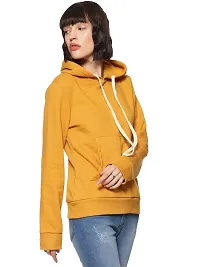 Popster Navy Blue Solid Fleece Hoody Regular Fit Long Sleeve Womens Sweatshirt (Large, Mastard Yellow)-thumb2
