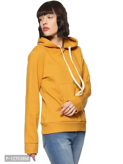 Popster Navy Blue Solid Fleece Hoody Regular Fit Long Sleeve Womens Sweatshirt (Large, Mastard Yellow)-thumb3