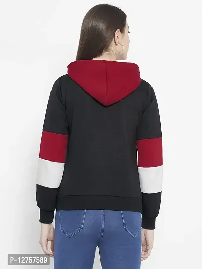 Popster Multi Color Color Block Fleece Hoody Regular Fit Long Sleeve Womens Sweatshirt(POP0118474-XL) Maroon-thumb4
