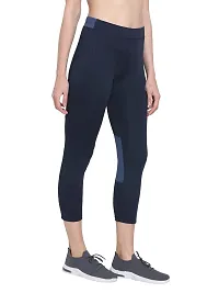 Popster Navy Blue Color Block 4 Way Lycra Skinny Womens Yoga Pants-thumb1