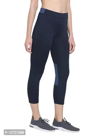 Popster Navy Blue Color Block 4 Way Lycra Skinny Womens Yoga Pants-thumb2