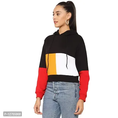 Popster Multi Color Block Cotton Hoody Regular Fit Long Sleeve Womens Sweatshirt Mustard-thumb3