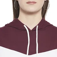 Popster Multi Color Block Cotton Hoody Regular Fit Long Sleeve Womens Sweatshirt(POP0118495-L) Maroon-thumb4