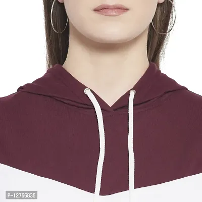 Popster Multi Color Block Cotton Hoody Regular Fit Long Sleeve Womens Sweatshirt(POP0118495-L) Maroon-thumb5