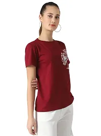 Popster Maroon Solid Cotton Round Neck Regular Fit Half Sleeve Womens T-Shirt-thumb3