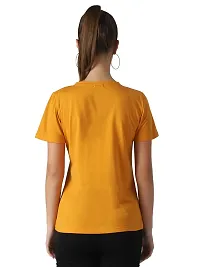 Popster Mustard Solid Cotton Round Neck Regular Fit Half Sleeve Womens T-Shirt(POP0222289-M)-thumb2