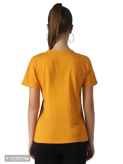 Popster Mustard Solid Cotton Round Neck Regular Fit Half Sleeve Womens T-Shirt(POP0222289-M)-thumb3