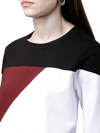Popster Multi Color Blocked Cotton Round Neck Regular Fit Long Sleeve Womens Sweatshirt-thumb3