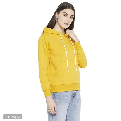 Popster Mustard Solid Fleece Hoody Regular Fit Long Sleeve Womens Sweatshirt(POP0218239-XL)-thumb2