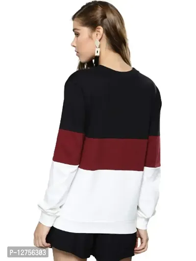 Popster Multi Color Block Cotton Round Neck Regular Fit Long Sleeve Womens Sweatshirt-thumb2