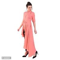 Peach Solid Cotton Collar Slim Fit Half Sleeve Women's Dress-thumb2