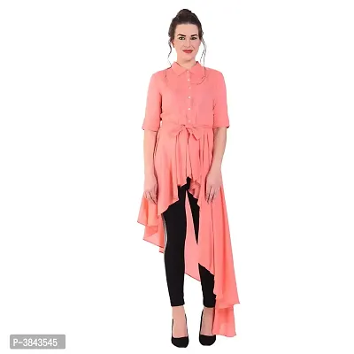 Peach Solid Cotton Collar Slim Fit Half Sleeve Women's Dress-thumb0