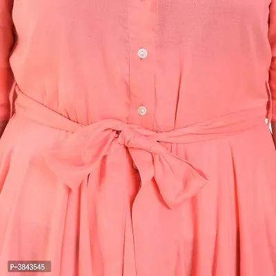 Peach Solid Cotton Collar Slim Fit Half Sleeve Women's Dress-thumb5