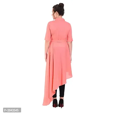 Peach Solid Cotton Collar Slim Fit Half Sleeve Women's Dress-thumb4
