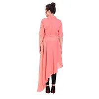 Popster Peach Solid Rayon Blend Collar Regular Fit Half Sleeve Womens Dress-thumb3