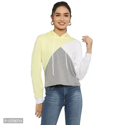 Popster Multicolor Color Block Cotton Hoody Regular Fit Long Sleeve Womens Tshirt(POP0118450-LGR-L)