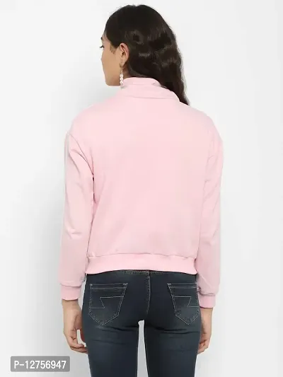 Popster Pink Solid Cotton Turtle Neck Regular Fit Long Sleeve Womens Sweatshirt(POP0218351-M)-thumb4