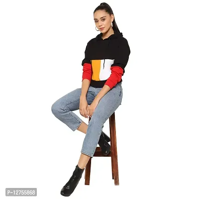 Popster Multi Color Block Cotton Hoody Regular Fit Long Sleeve Womens Sweatshirt Mustard-thumb4