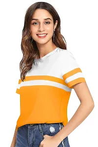 Popster Mustard Solid Cotton Round Neck Regular Fit Half Sleeve Womens T-Shirt(POP0222193-L)-thumb3