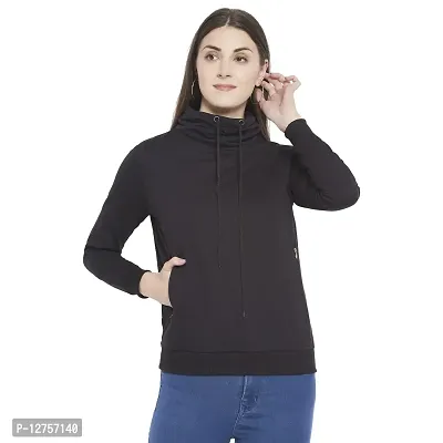 Popster Black Solid Fleece Turtle Neck Regular Fit Long Sleeve Womens Sweatshirt(POP0218231-S)-thumb0