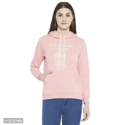Popster Pink Printed Fleece Hoody Regular Fit Long Sleeve Womens Sweatshirt(POP0118501-XL)