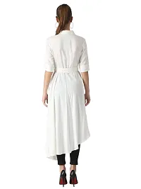 Popster Off White Solid Rayon Blend Shirt Collar Regular Fit Half Sleeve Womens Dress-thumb2